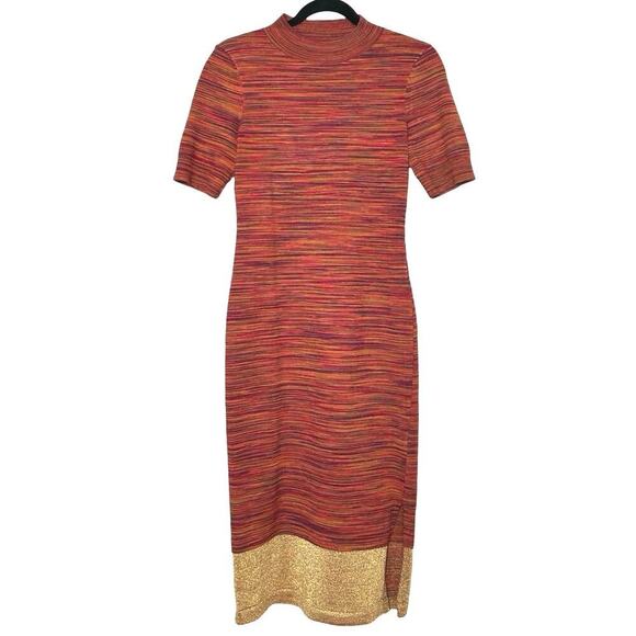 Maeve Women’s Lindy Mock Neck Knit Midi Dress Orange Multicolor Size Small - Picture 2 of 7